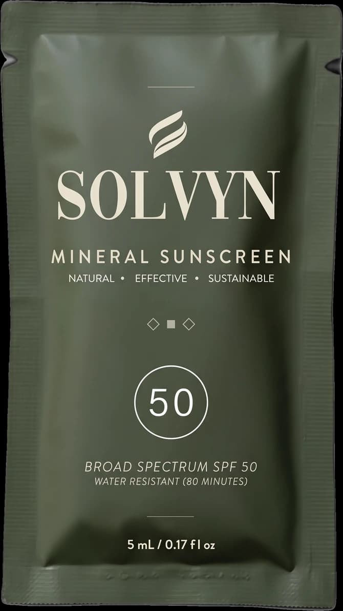 Solvyn Shield SPF 50 single-use mineral sunscreen sachet